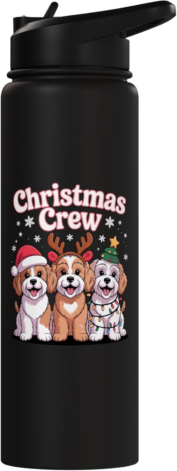 Botella de agua acero inoxidable aislada para perro Cockapoo navideño