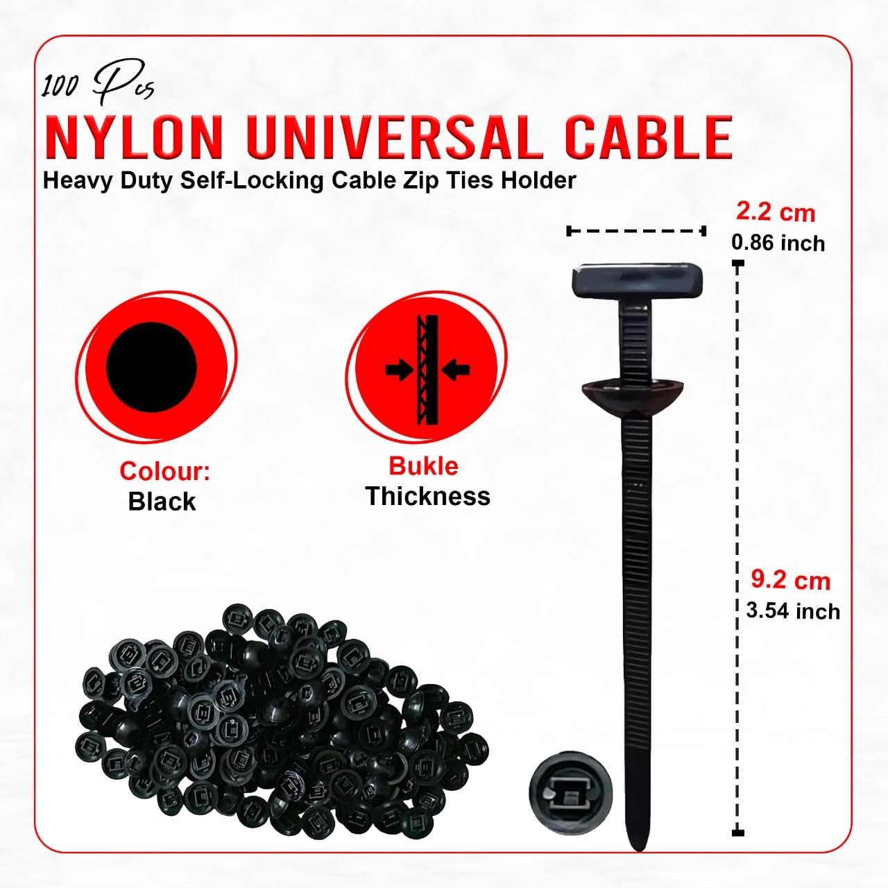 100 Hebillas Cables Soporte Pasador Botón Universal Negro