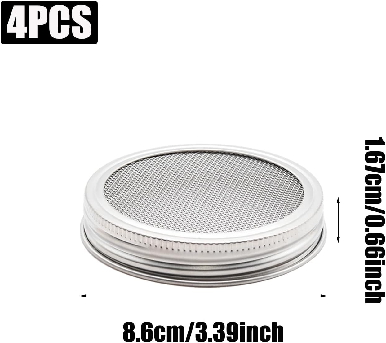 4 tarros de malla acero inoxidable plateado 3.39 pulgadas colador boca ancha tapas tamiz para frijoles semillas plantas
