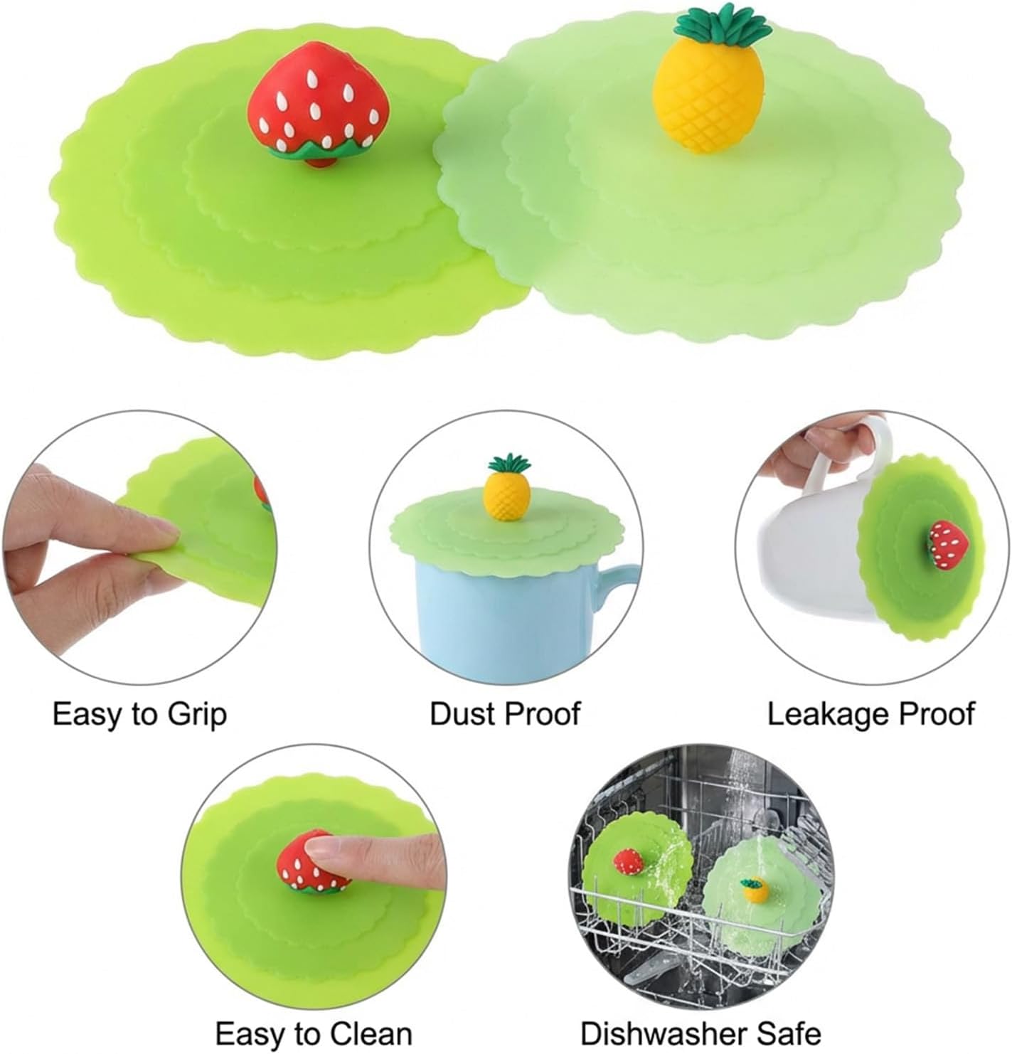 Tapas de silicona Kawaii para tazas de café y frutas reutilizables