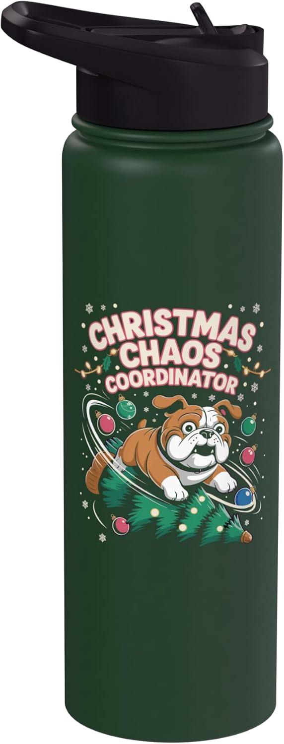 Botella agua acero inox aislada perro bulldog navidad