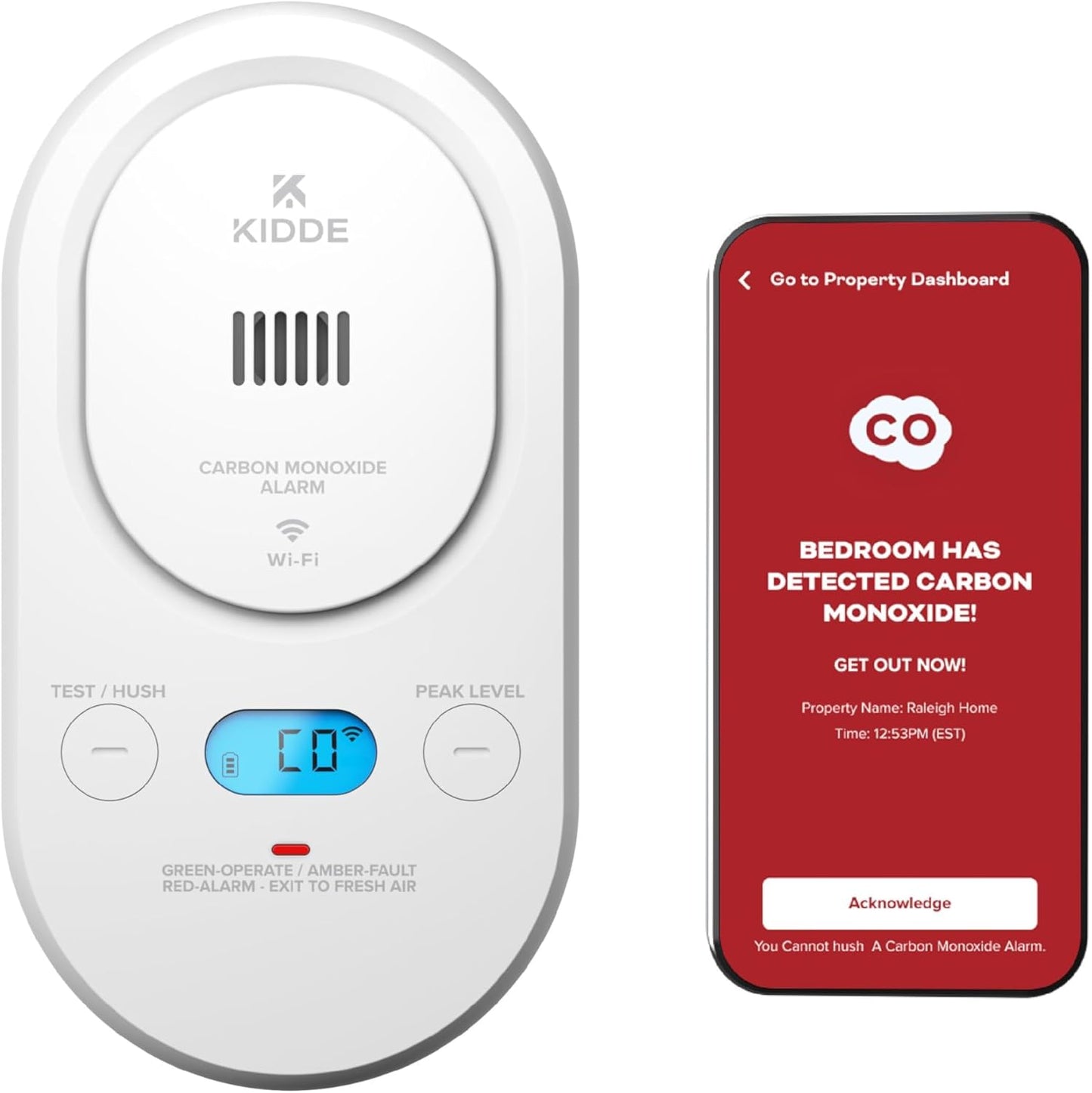 Detector CO enchufable con batería AA Wi-Fi alarma 85 dB
