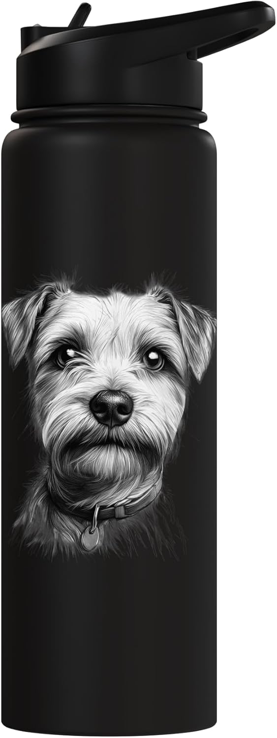 Botella agua acero inox aislada arte perro schnauzer