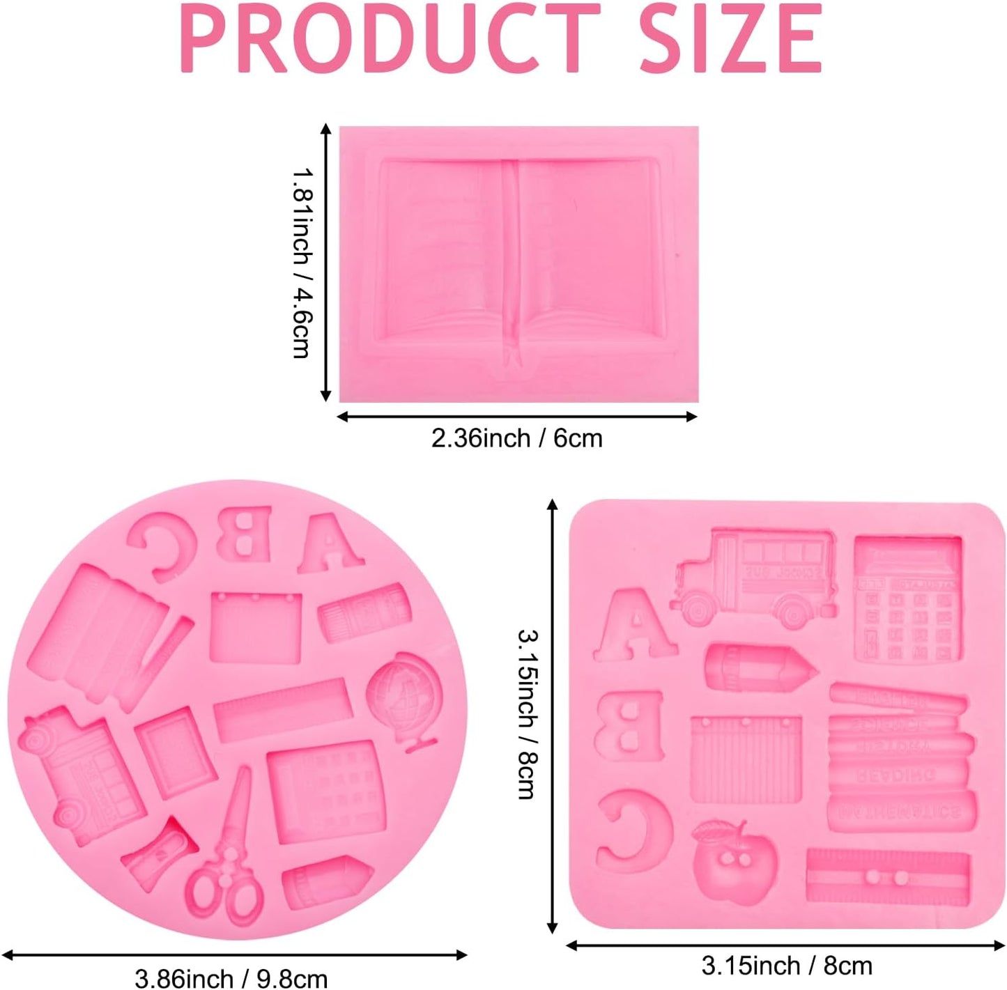 Molde silicona suministros escolares rosa pack 2