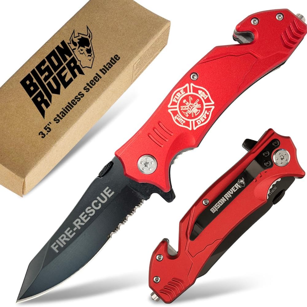 Cuchillo rojo bombero rompeventanas con hoja combinada