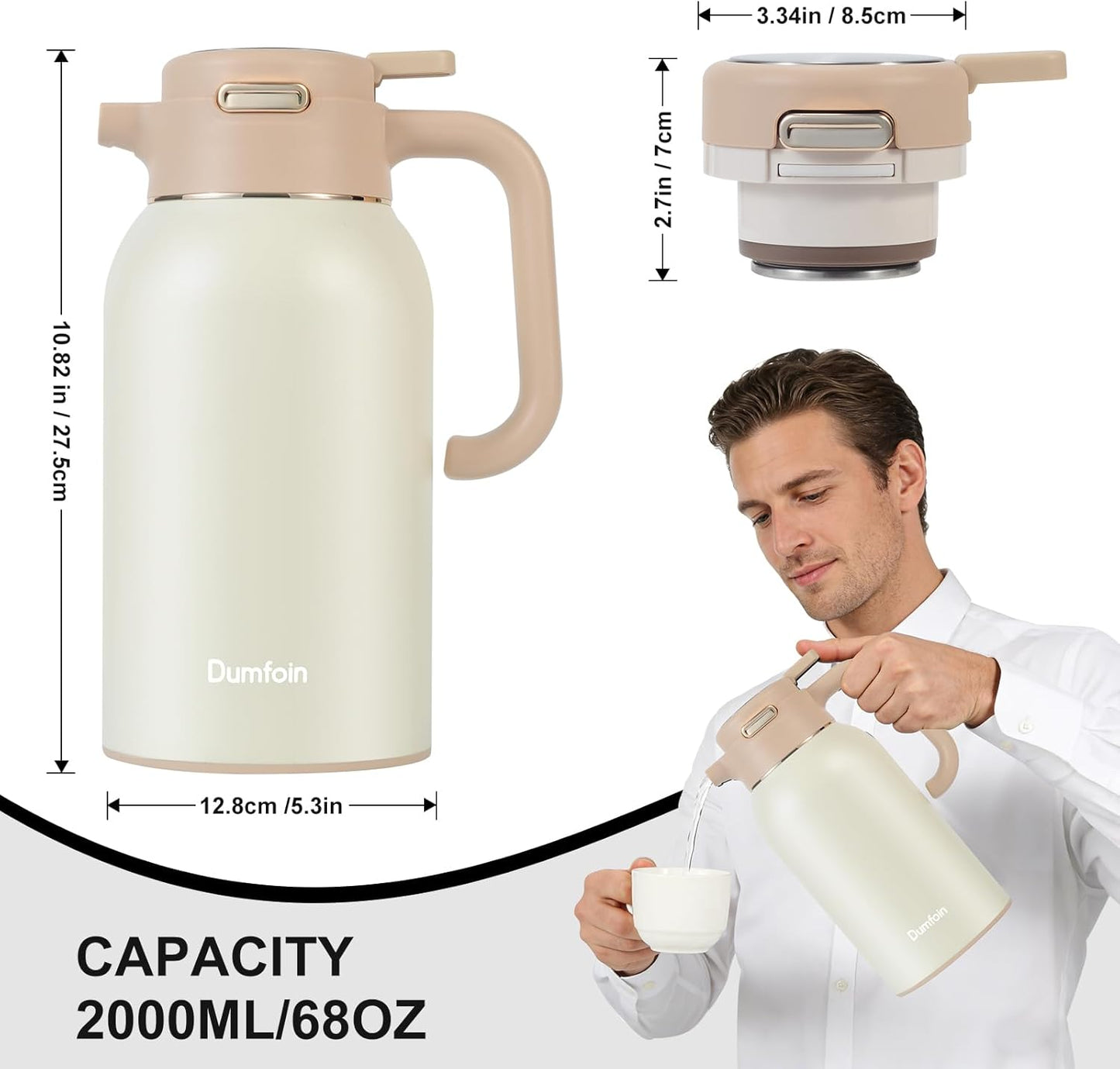 Jarra térmica café 68oz acero inox aislada blanco
