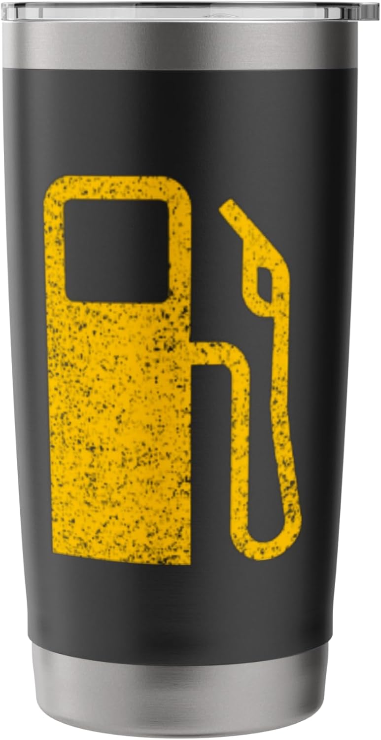 Vaso con símbolo de bomba de gas y combustible bajo
