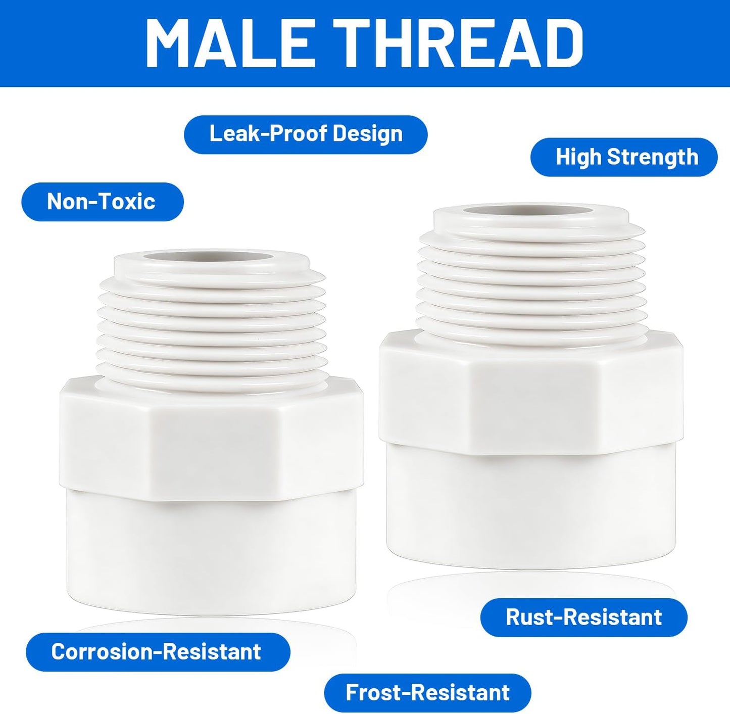 6 Conectores PVC 1pulg 2 Vias Rosca Macho Blanco