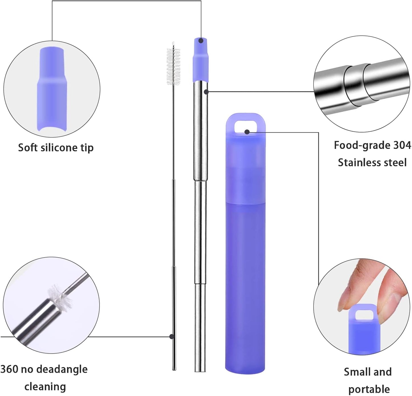 Pajitas acero inox reutilizables set 2 con estuche y cepillo