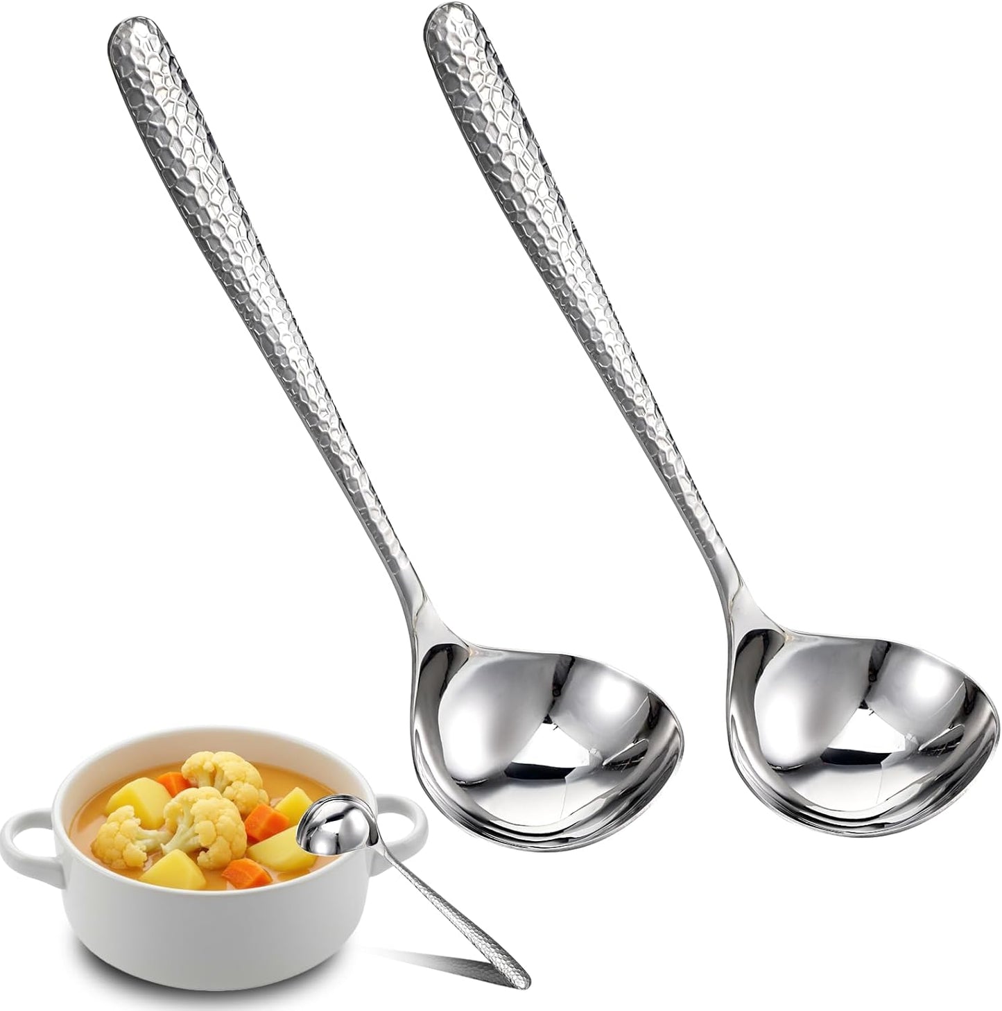 2 cucharas profundas de acero inoxidable para sopa y caldo