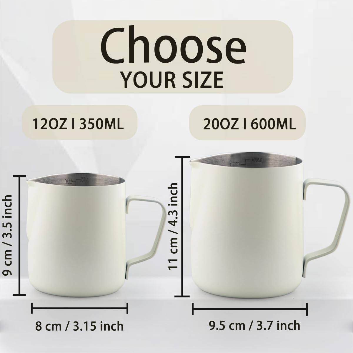 Vaso espumador de leche de acero inoxidable 304 blanco