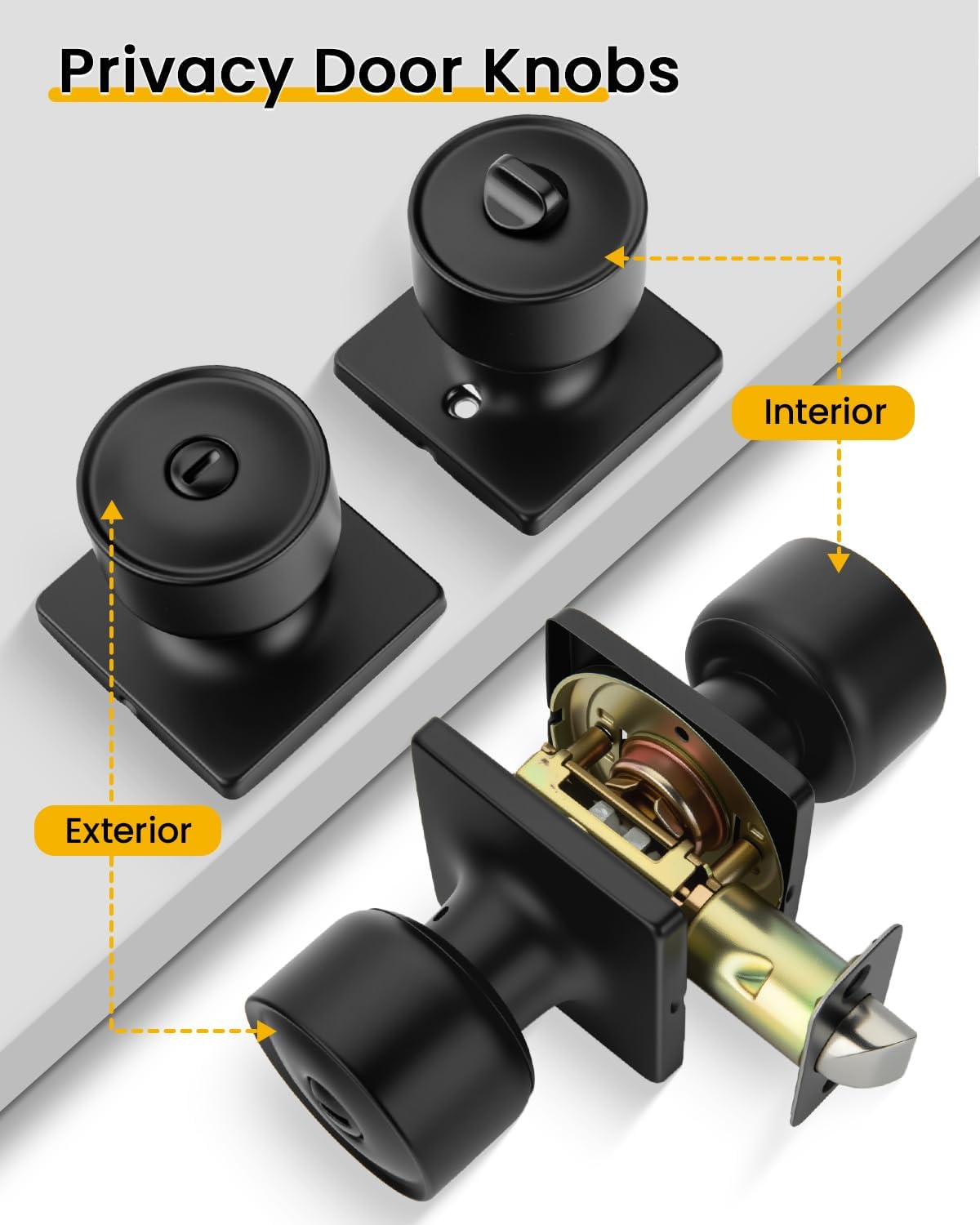 Perillas puerta interior negro mate cuadradas set 10