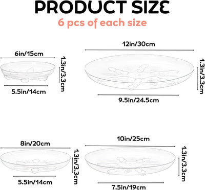 24 Platillos Transparentes para Plantas 6/8/10/12pulg Redondas