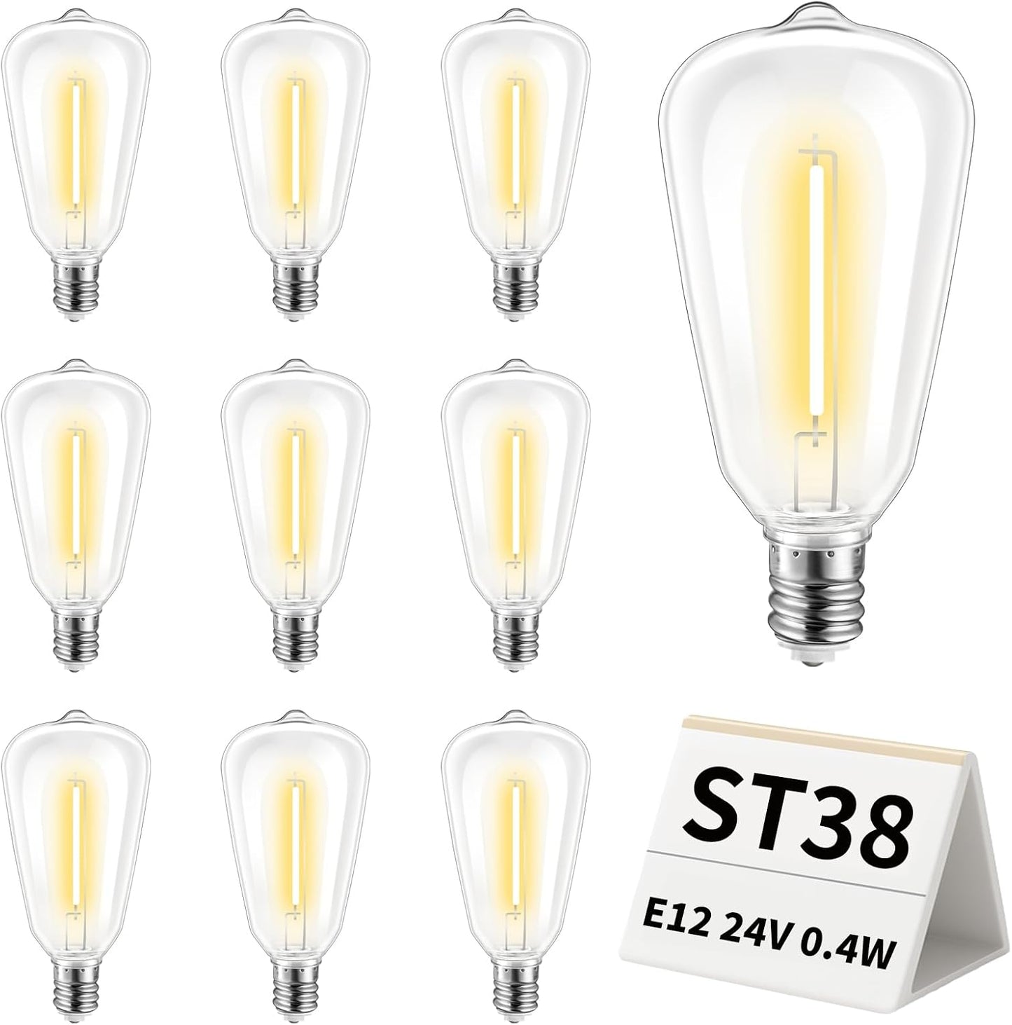 Pack 10 Bombillas LED ST38 24V Base E12 Impermeable IP65