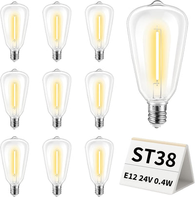 Pack 10 Bombillas LED ST38 24V Base E12 Impermeable IP65