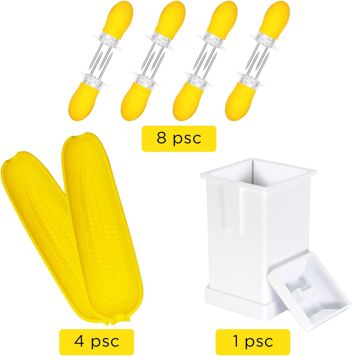 Juego 8 soportes mazorcas maíz 4 platos y esparcidor mantequilla