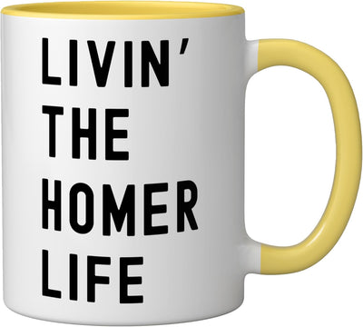 Taza de cerámica Homer Life Name amarilla y blanca