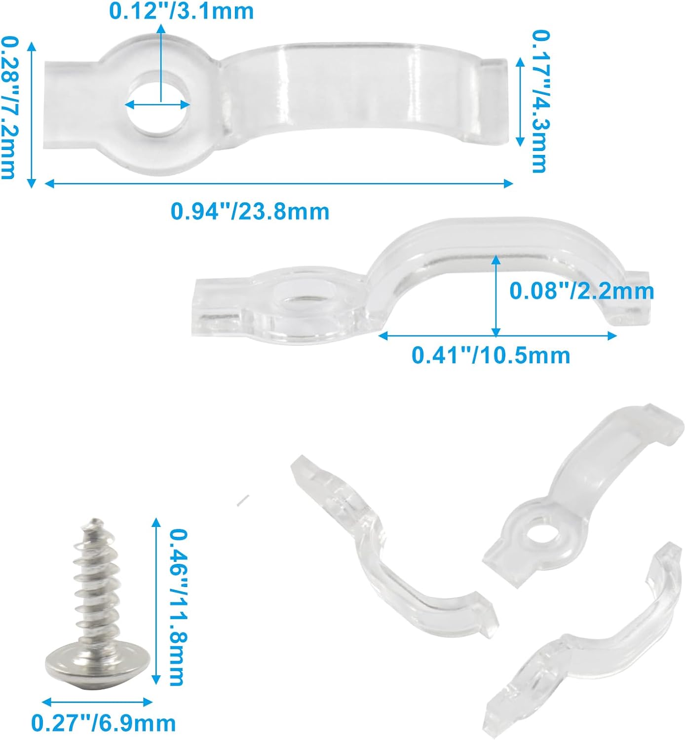 Set 100 soportes tira LED IP65 con clips transparentes