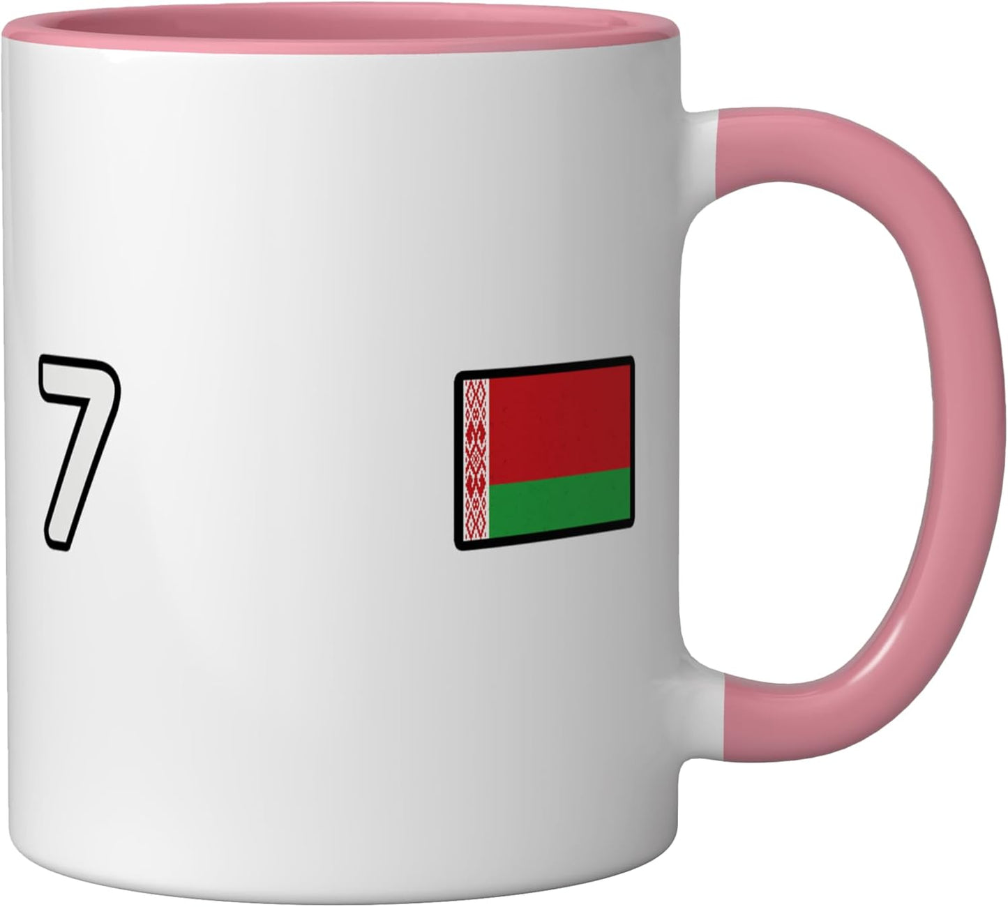 Taza Cerámica Bandera Belarus Número 7 Rosa/Blanco