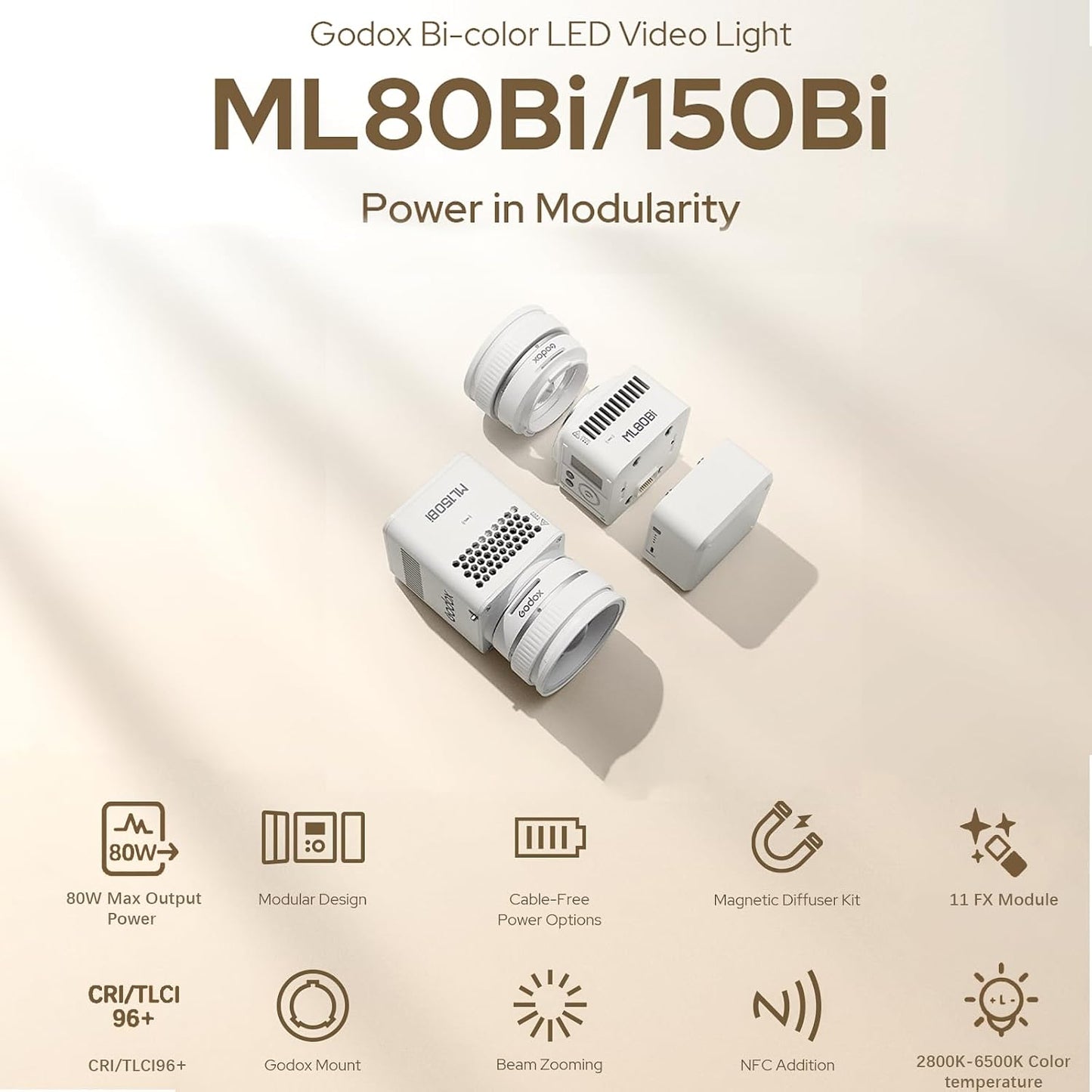 Luz LED bicolor 2800K-6500K USB-C estudio