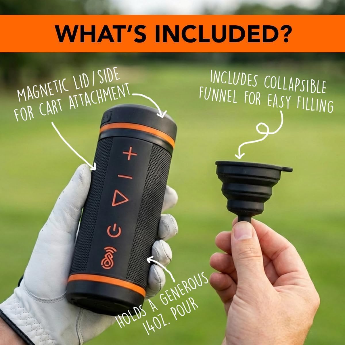 Frasco magnético estilo golf acero inox 14oz con embudo