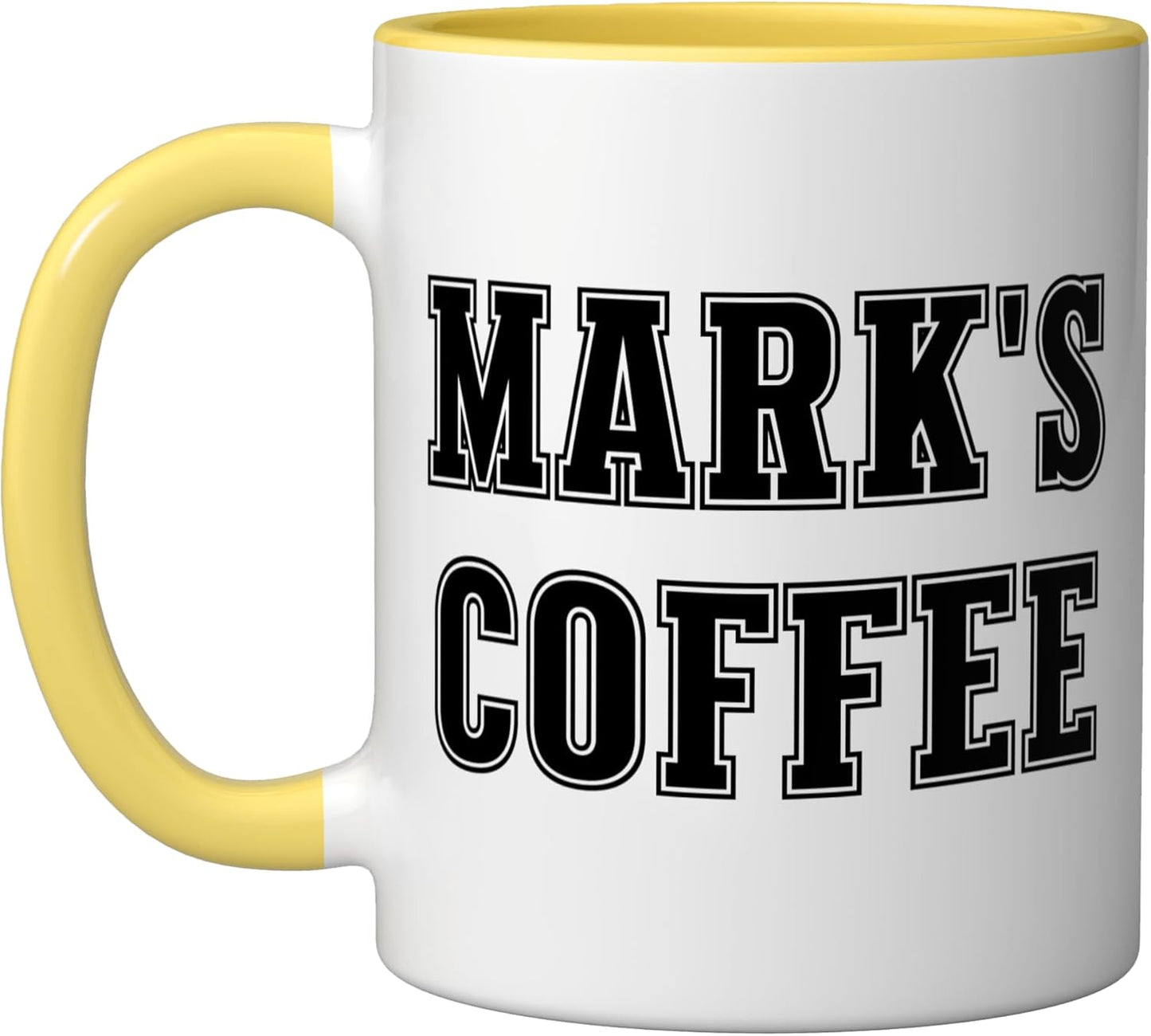 Taza personalizada para nombre Mark's Coffee cerámica amarillo/blanco