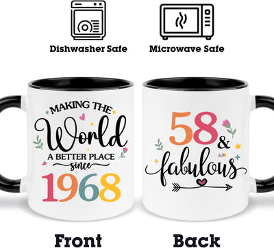 Taza café cumpleaños 58 años mujer negra y blanca 11oz