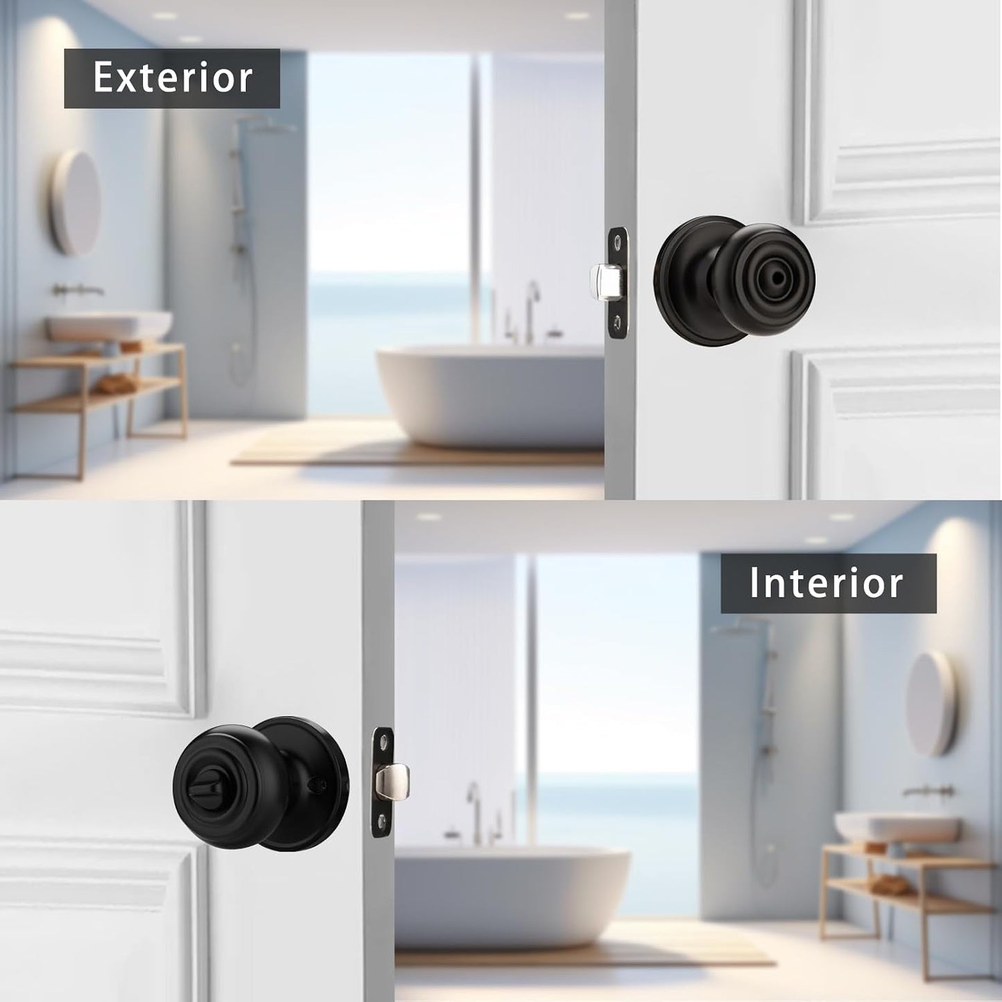 6 Pomas Puerta Interior Cerradura Giratoria Negro Mate
