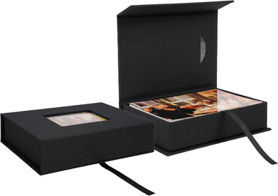 Caja fotos lino 4x6pulg con ventana elegante