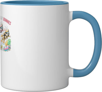 Taza cerámica amantes huevos Pascua azul/blanco