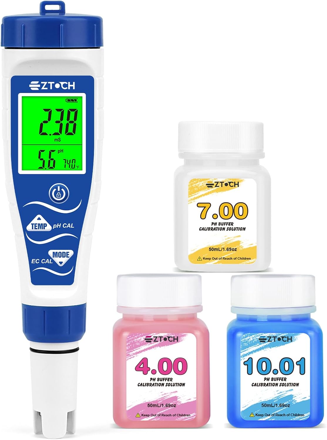 Medidor pH Cloro Salinidad EC TDS ORP con soluciones calibración