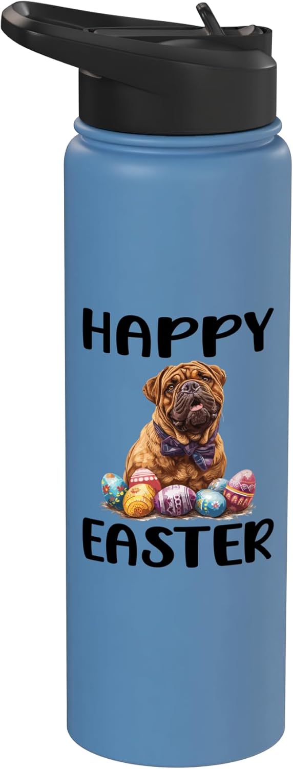Botella de agua acero inoxidable aislada para Bullmastiff Día de Pascua