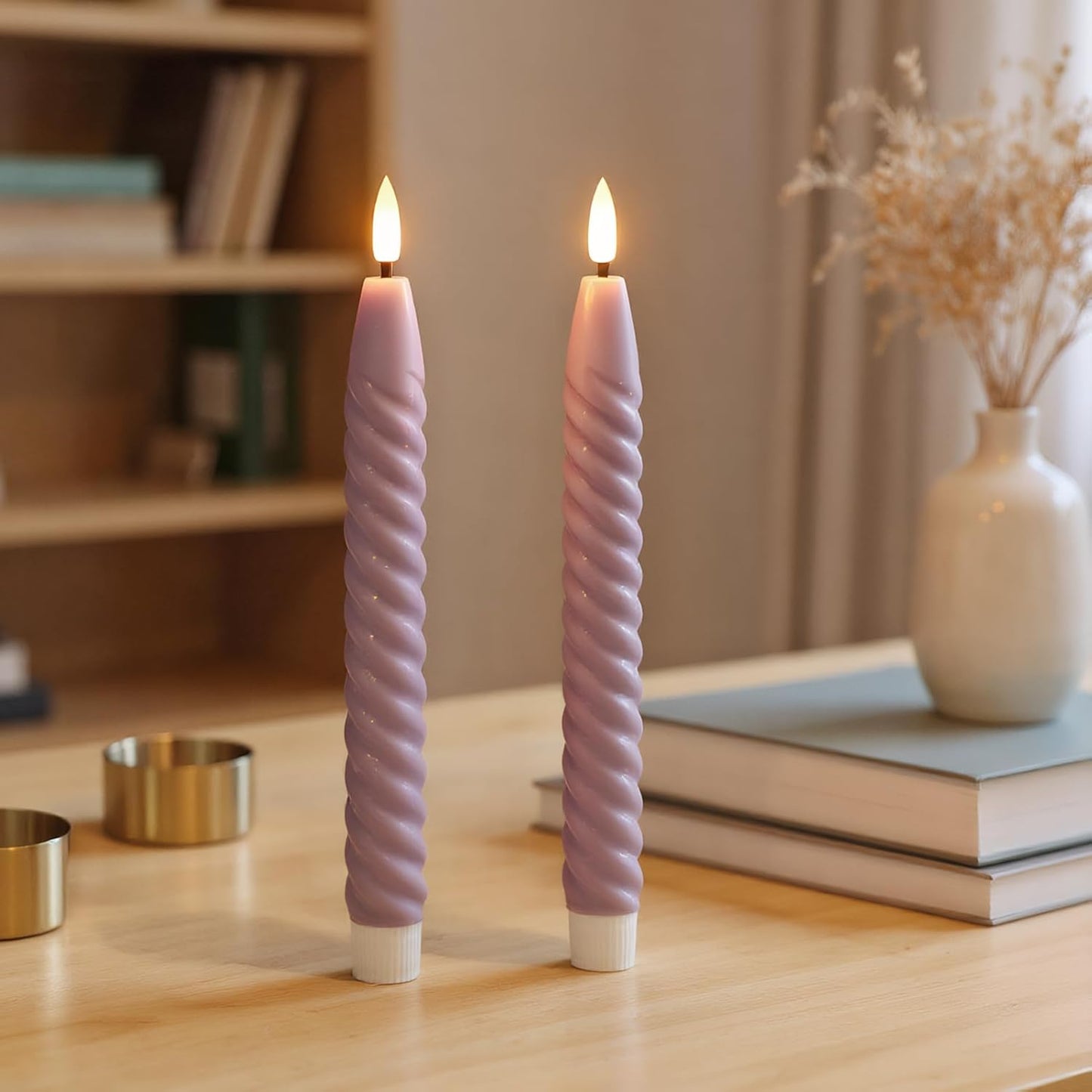 Velas LED parpadeantes moradas con temporizador set 6