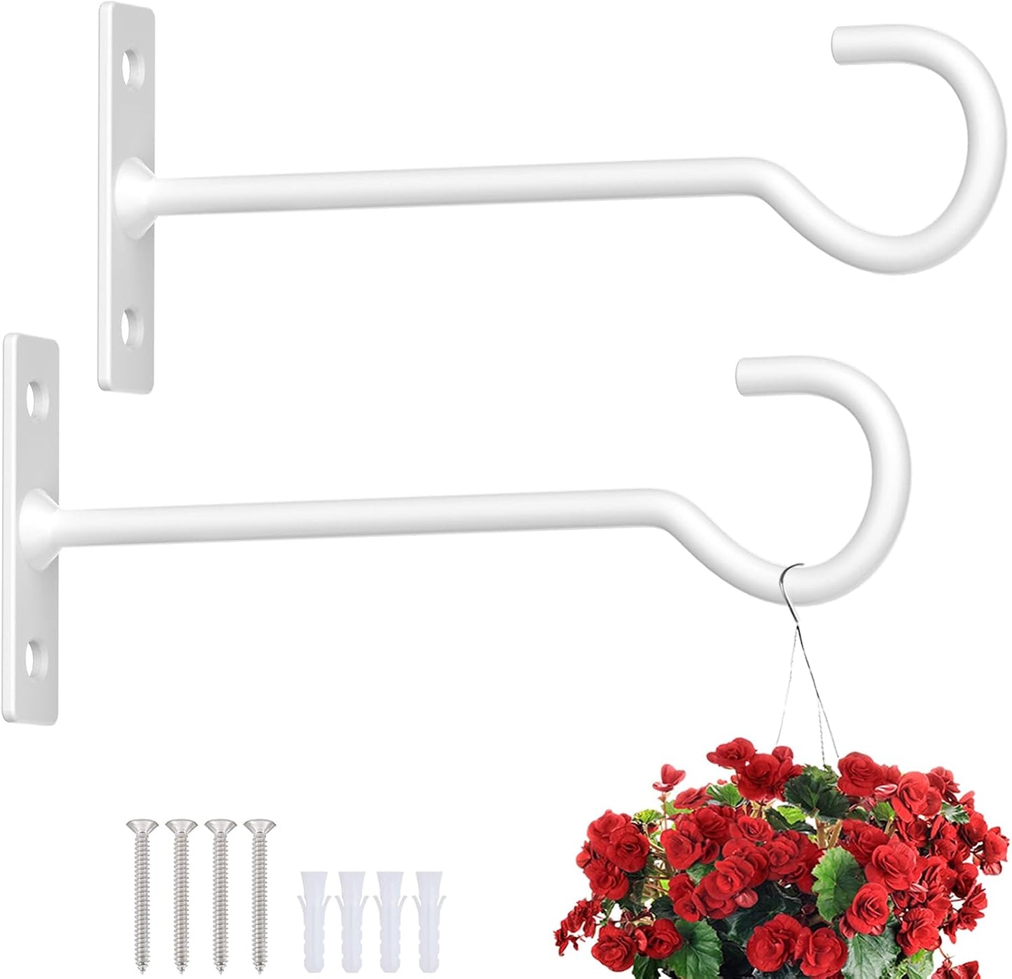 Ganchos colgar plantas metal pared 6pulg pack 2 blanco