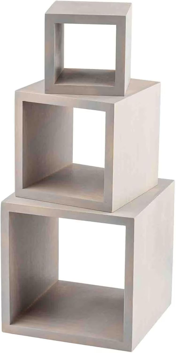 Juego 3 Elevadores Cuadrados Madera Gris 5x7x9pulg