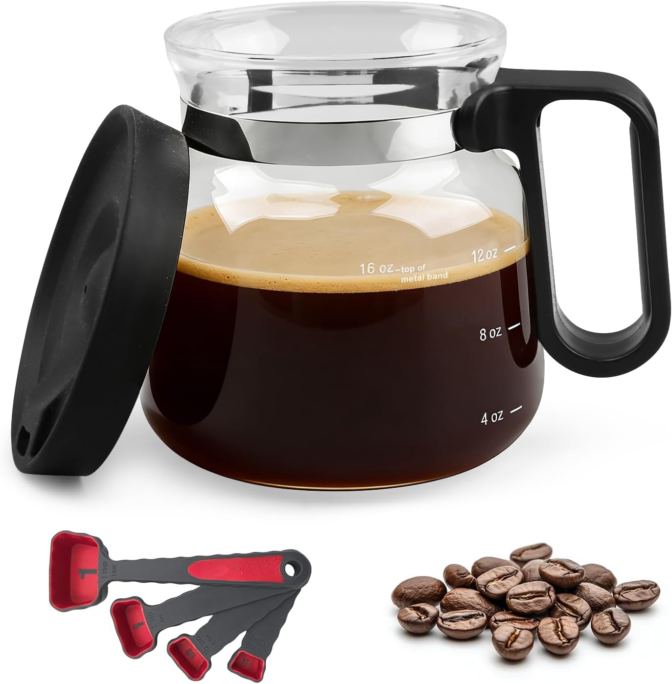 Juego de tazas de café de vidrio con 4 cucharas medidoras
