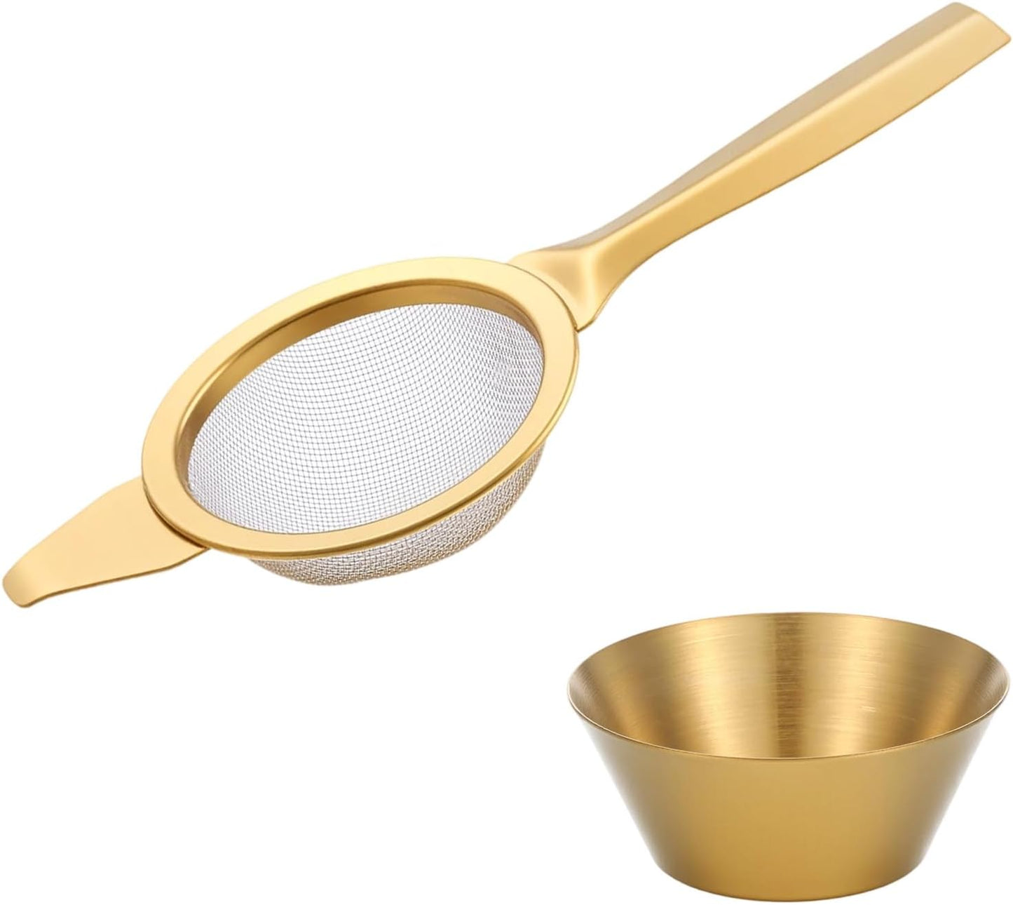 Mini tamices Matcha de acero inoxidable dorado doble uso