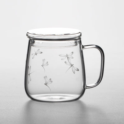 Taza de té con tapa y asa de vidrio borosilicato resistente al calor