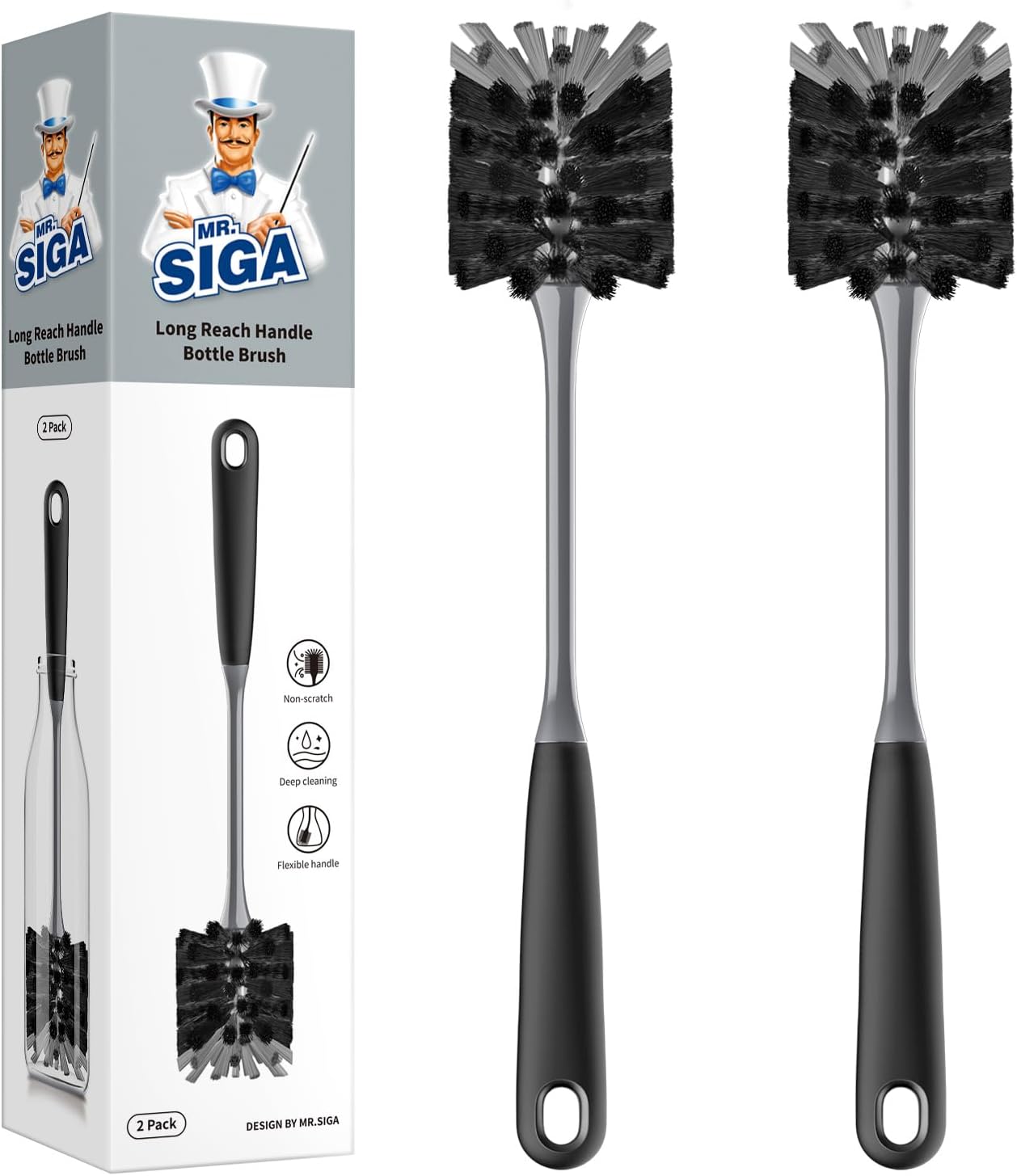 Cepillo flexible para botellas agua cristalería tazas negro pack 2
