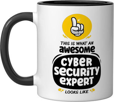 Taza de cerámica para experto en ciberseguridad divertida negra/blanca