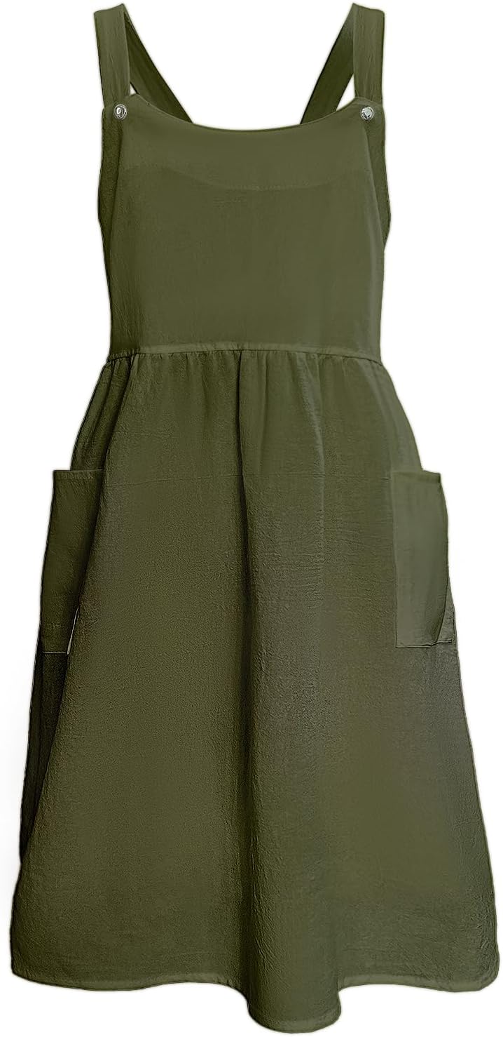 Delantal vintage Cityelf con pinzas estilo pinafore de lino y algodón
