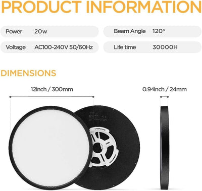 Lámpara techo LED empotrado 12pulg set 4 negras dormitorio cocina
