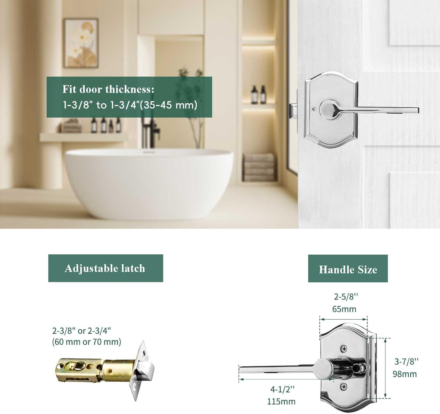 Manijas puerta baño dormitorio cromadas con cerradura empuje