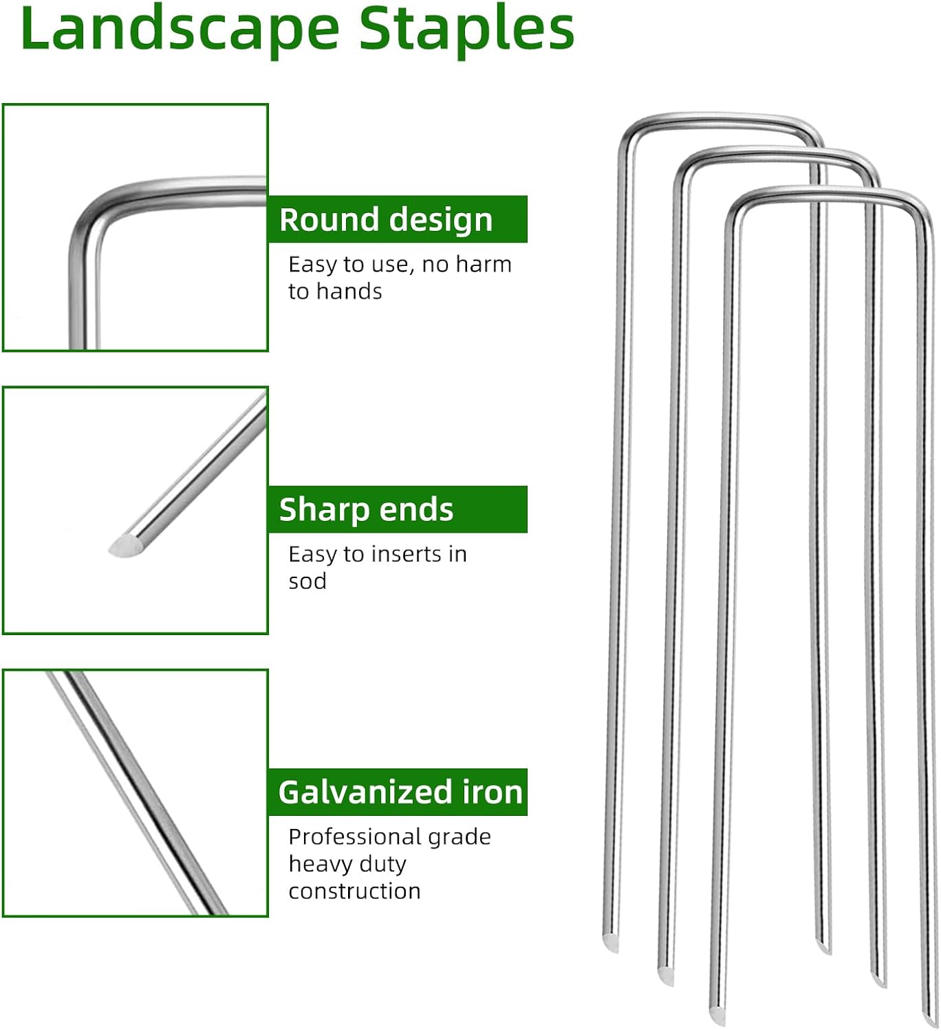 100 Grapas para Césped Galvanizadas Estacas U
