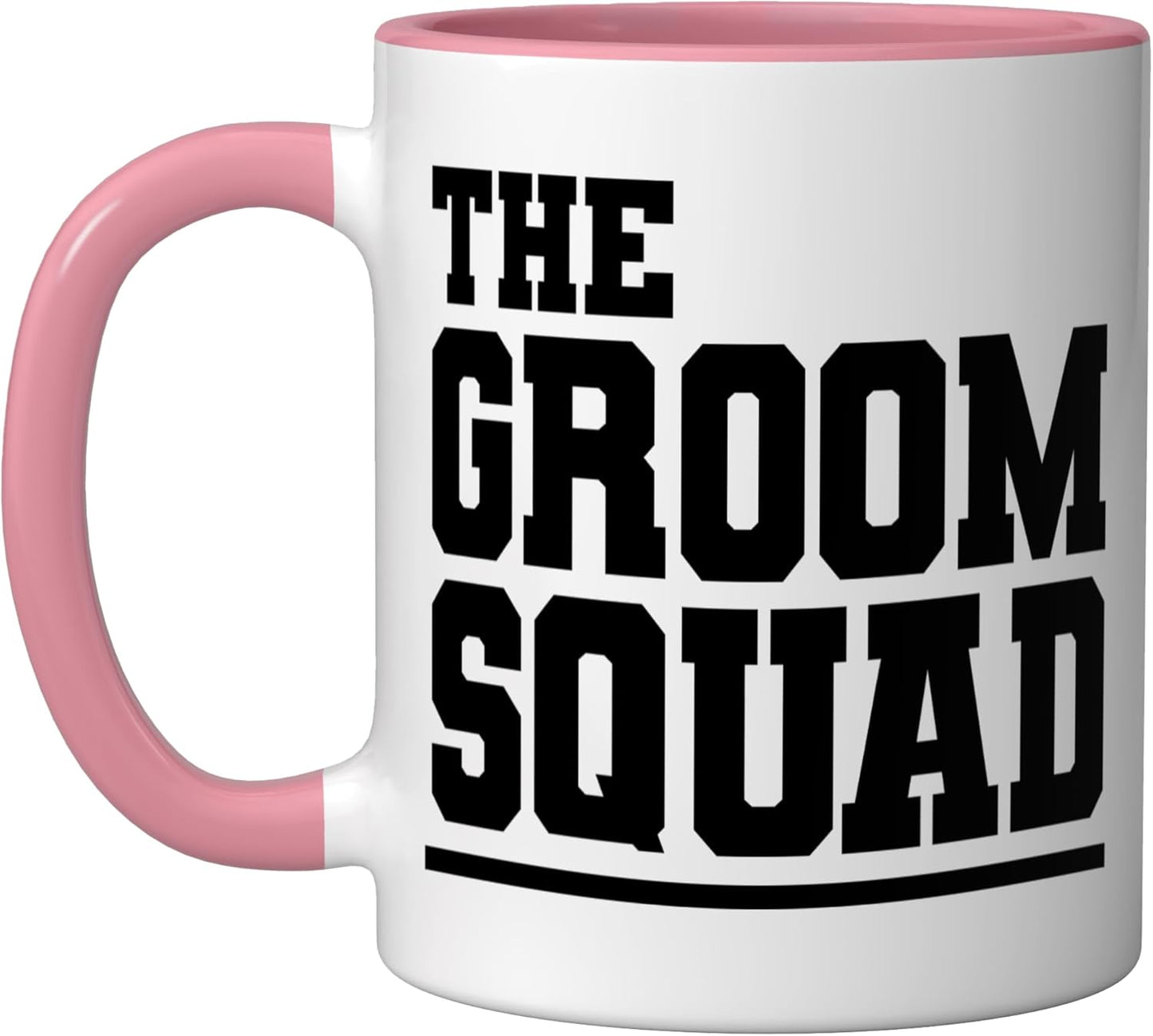 Taza cerámica The Groom Squad para fiestas de bodas y despedidas de soltero en rosa/blanco