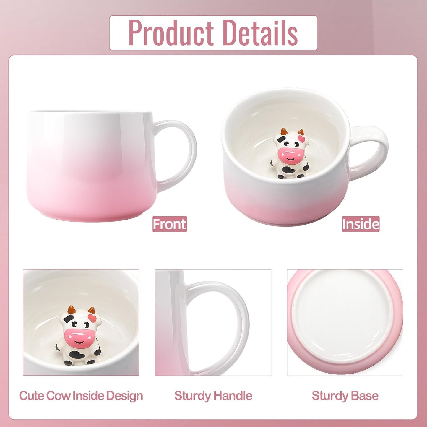 Taza cerámica vaca linda 10oz con figura oculta Kawaii para regalo