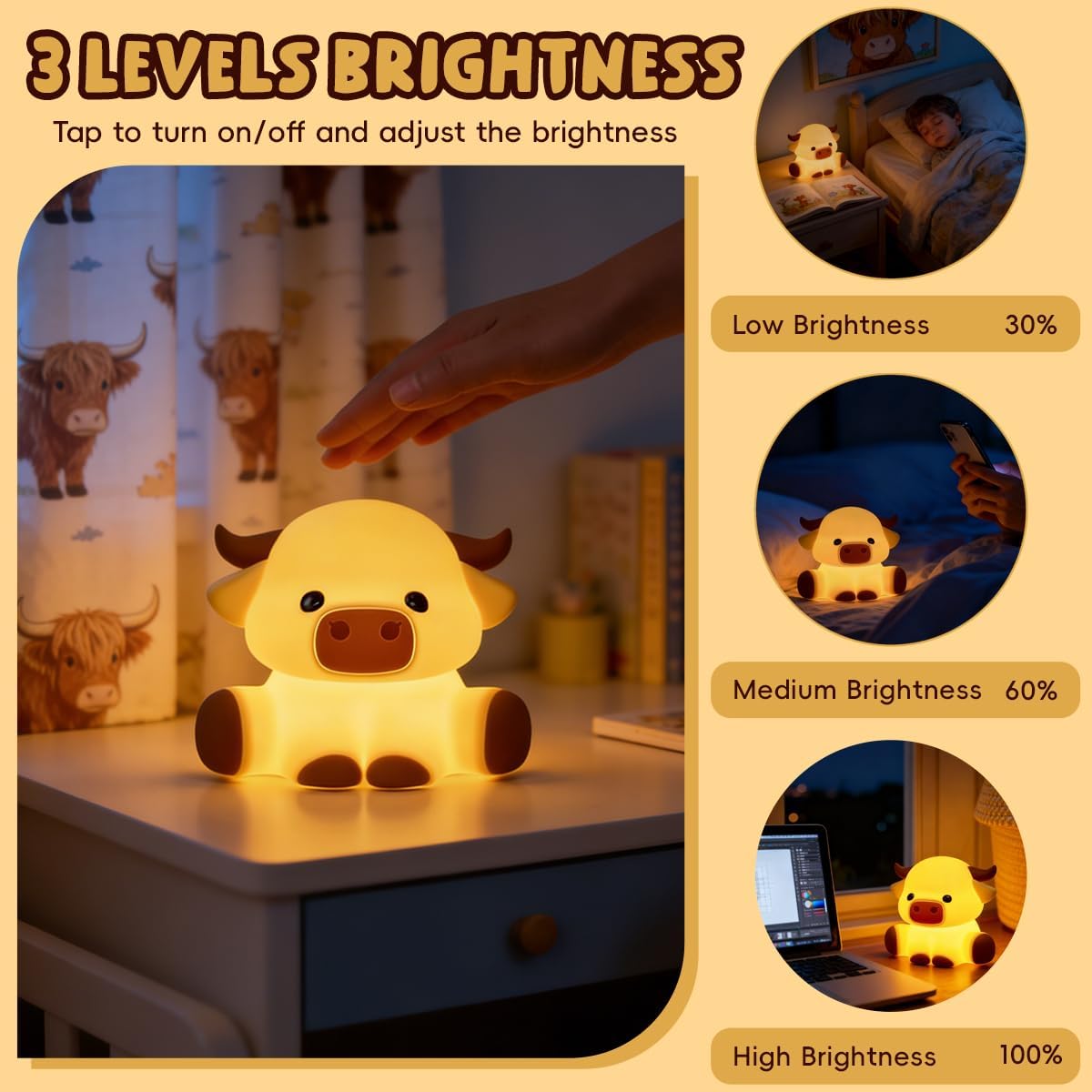 Luz Nocturna Niños Control Táctil Recargable Regulable