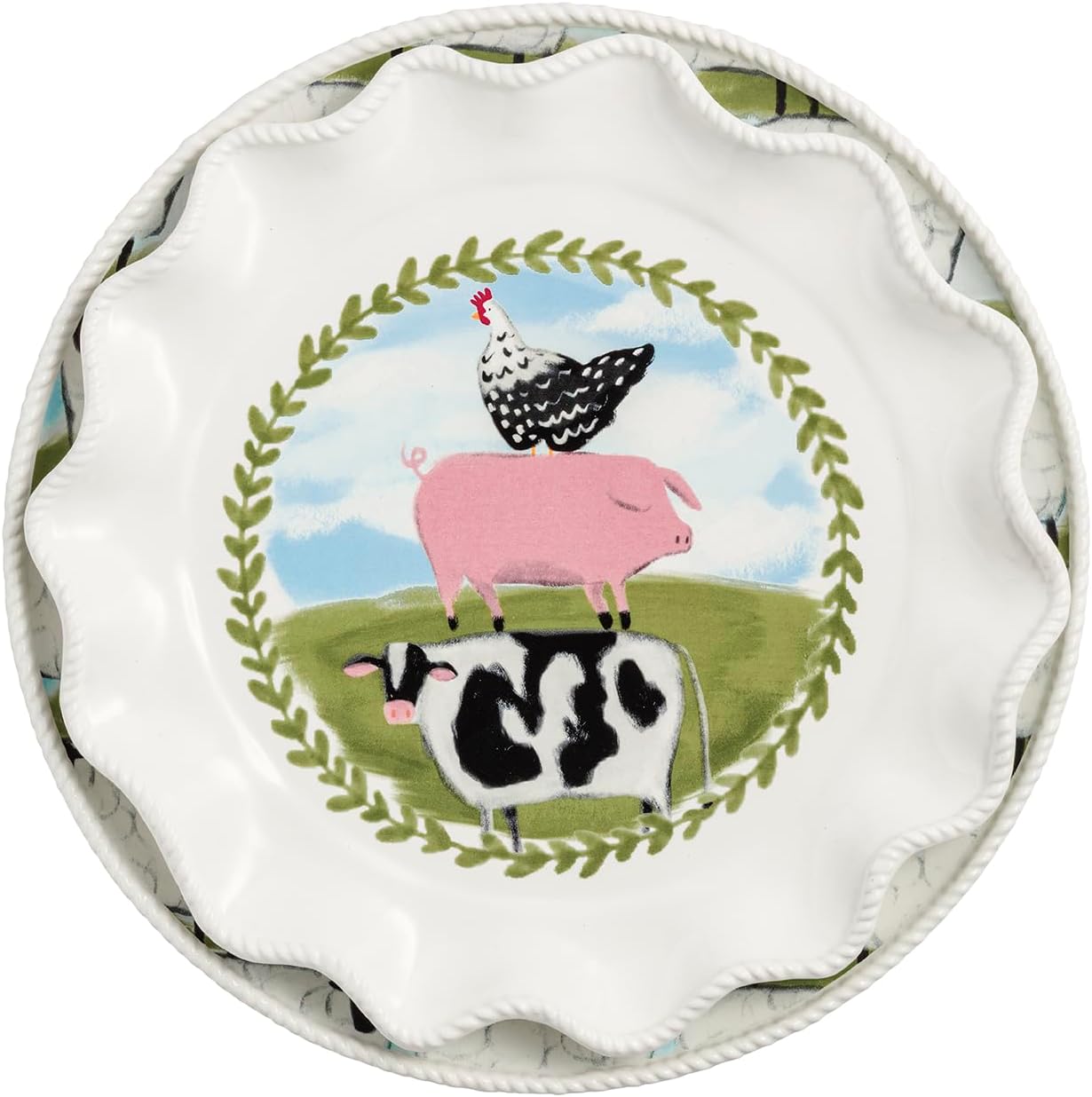 Plato anidado gres blanco ovejas de granja