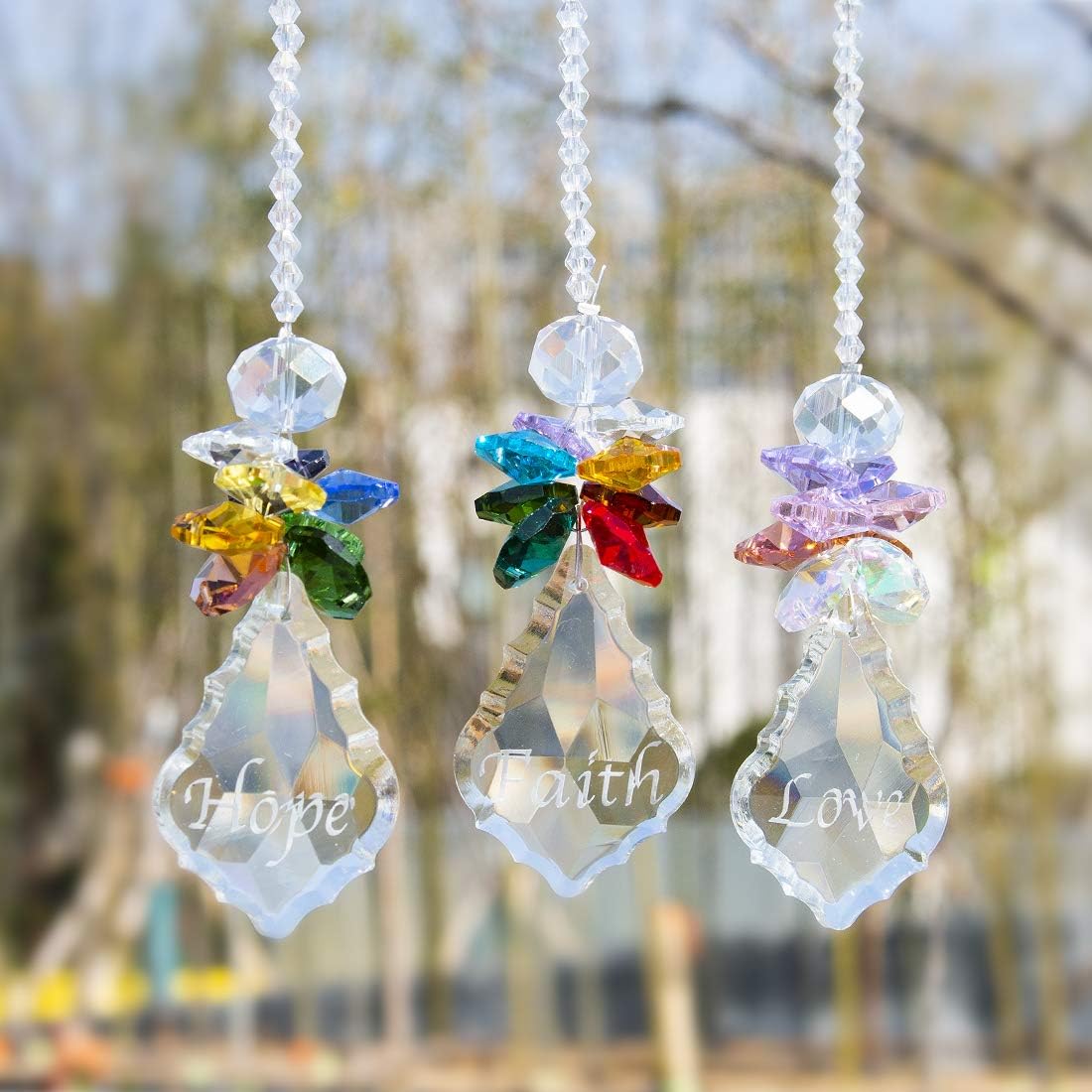 Atrapasoles cristal arco iris chakras barroco set 3