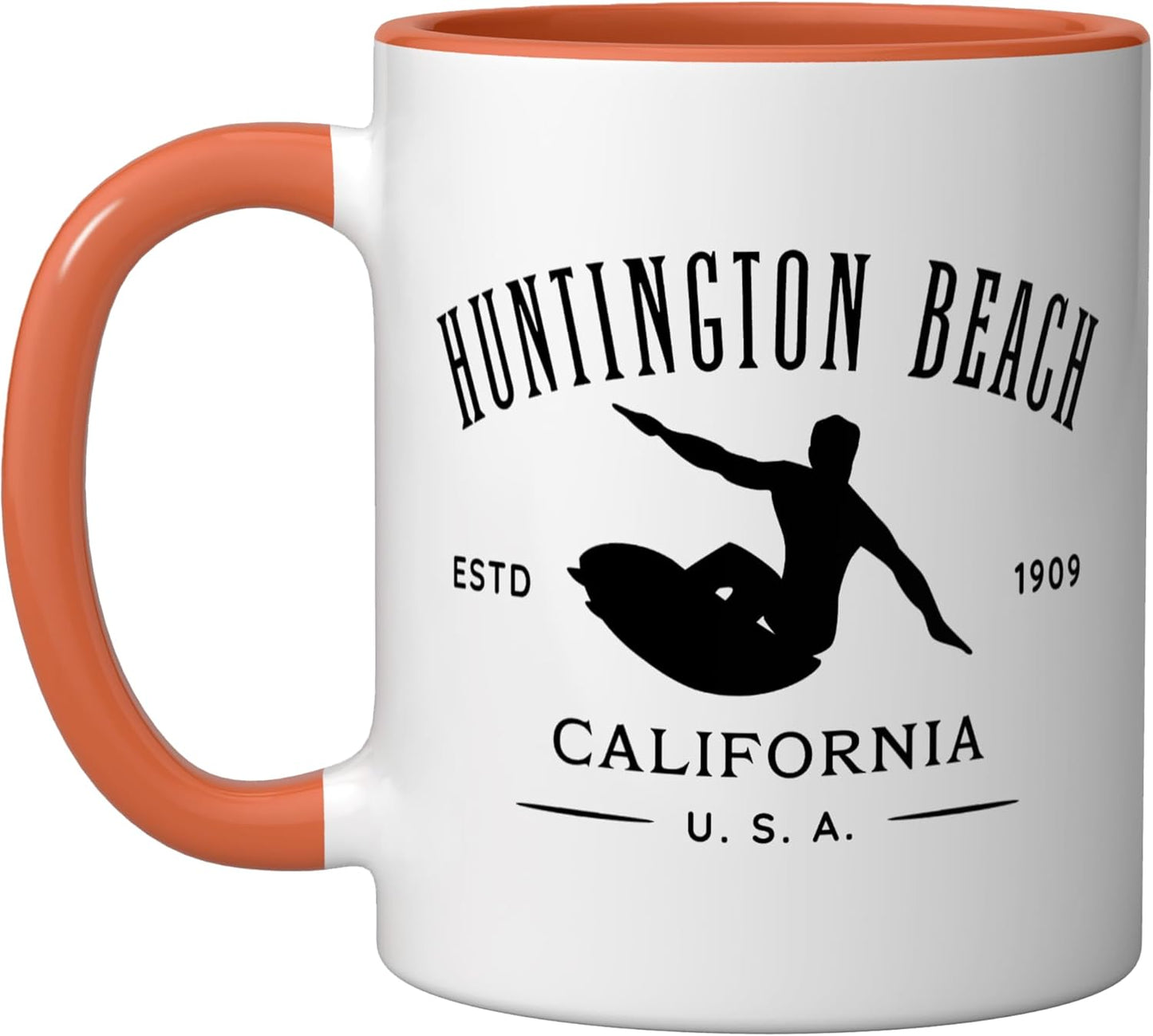 Taza Cerámica Diseño Surf Huntington Beach Naranja/Blanco